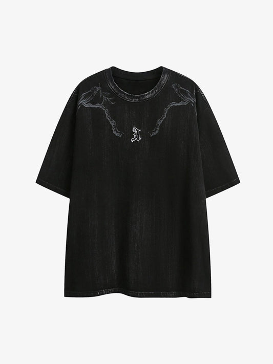 Distressed Embroidered Letter T-Shirt 