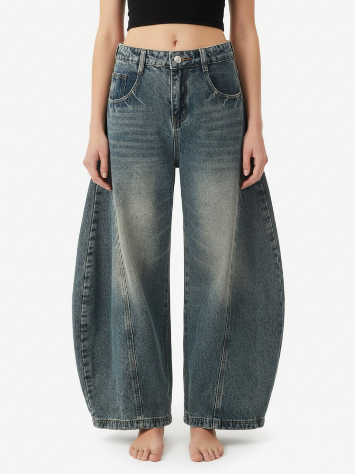 Washed Wide-Leg Balloon Jeans - 2301