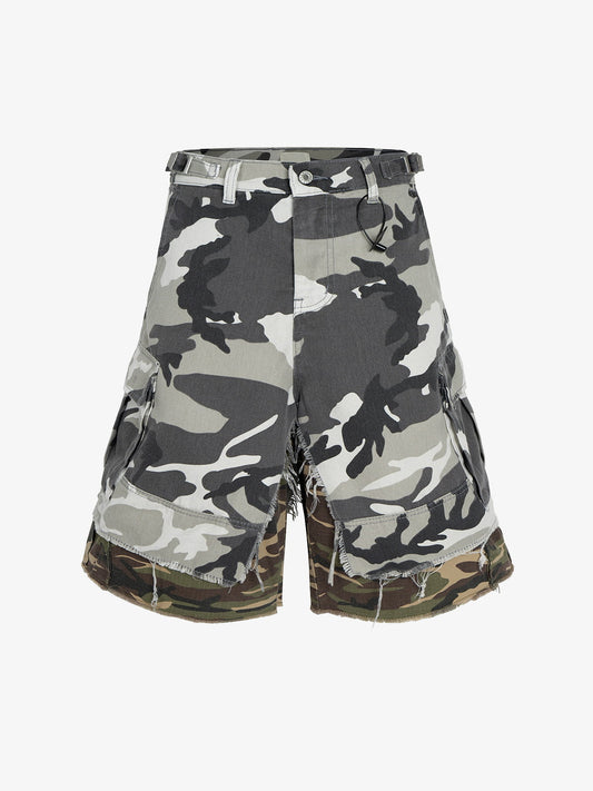 Retro Faux Two-Piece Whisker Camouflage Jorts - 2386 