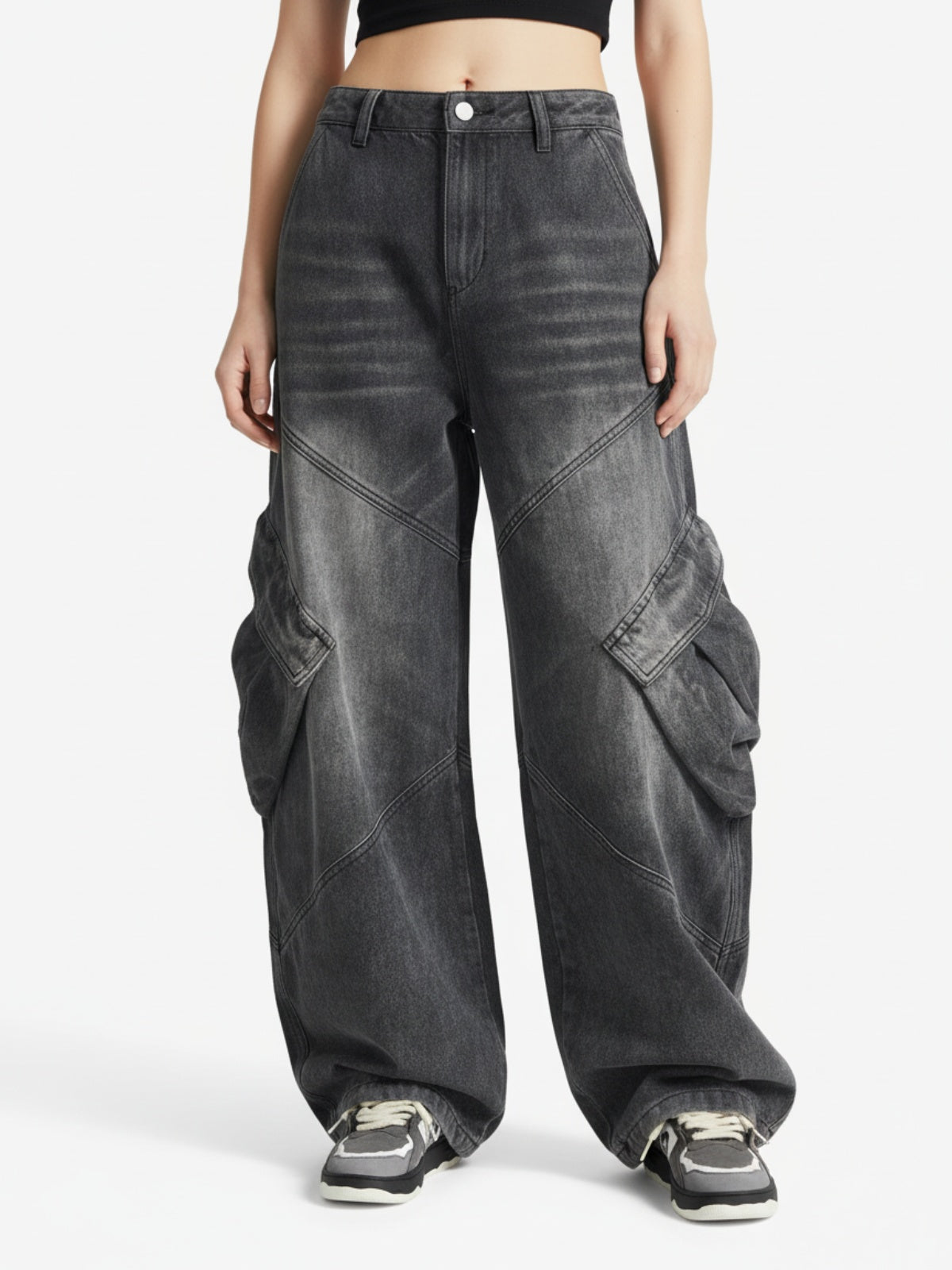 Vintage Washed Multi Pocket Cargo Jeans