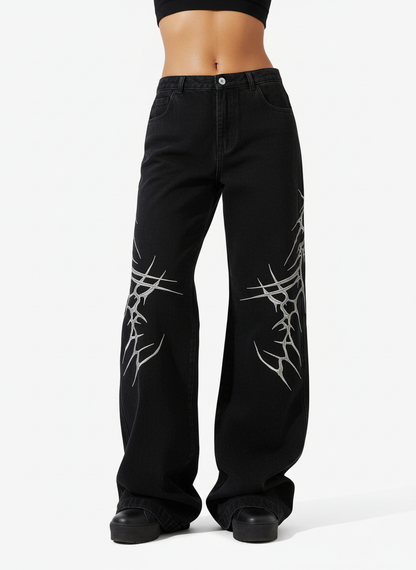 Graphic Embroidered Straight Jeans - 2280