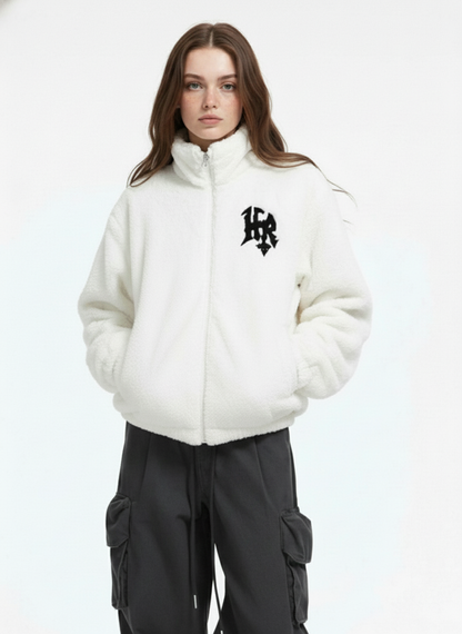 Thesupermade Hip-hop Letter Stand Collar Fur Jacket - 1908