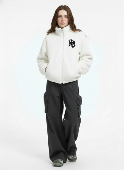 Thesupermade Hip-hop Letter Stand Collar Fur Jacket - 1908