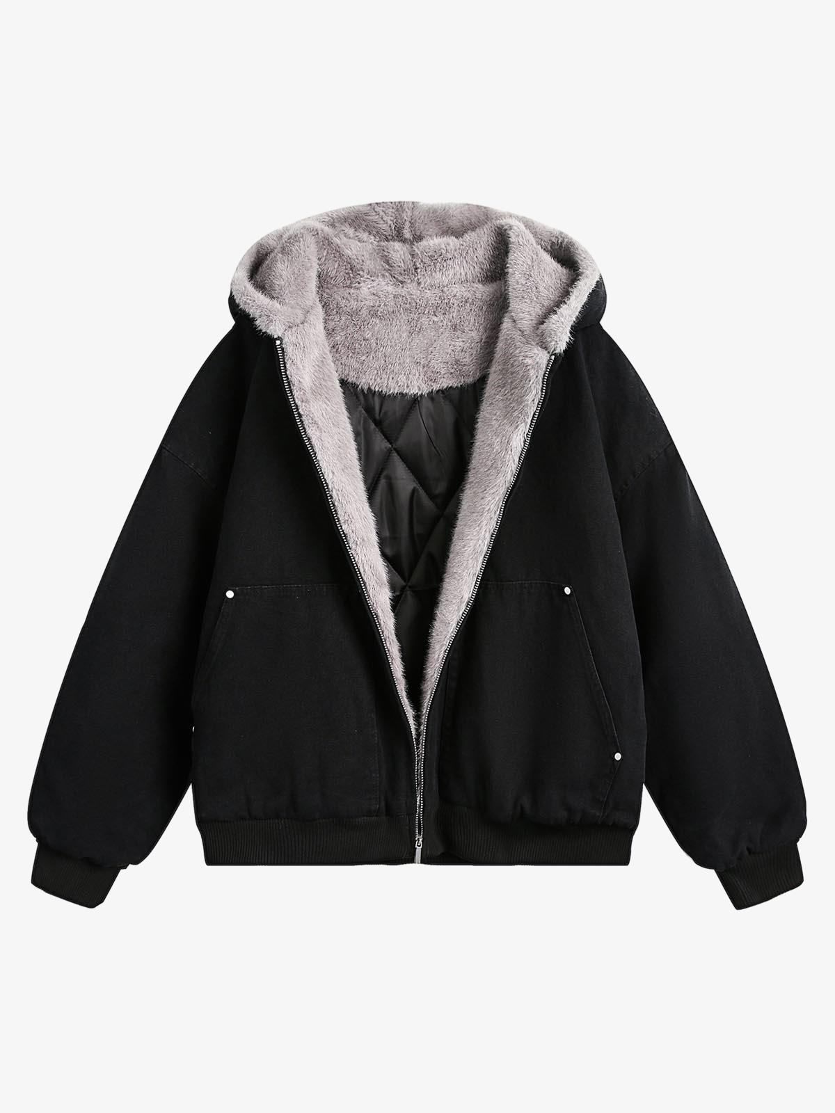 Thesupermade Fur Hooded Zip Up Quilted Jacket 