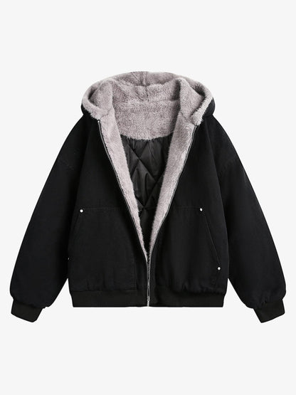 Thesupermade Fur Hooded Zip Up Quilted Jacket 