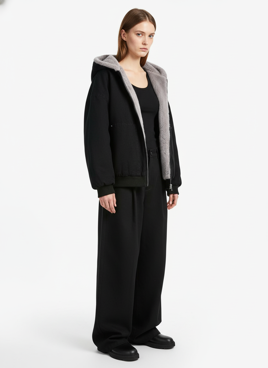 Spliced Fur Hooded Quilted Jacket - 2285