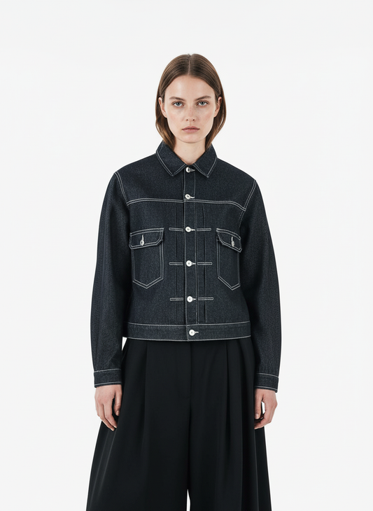 Retro Heavy Washed Contrast Color Denim Jacket