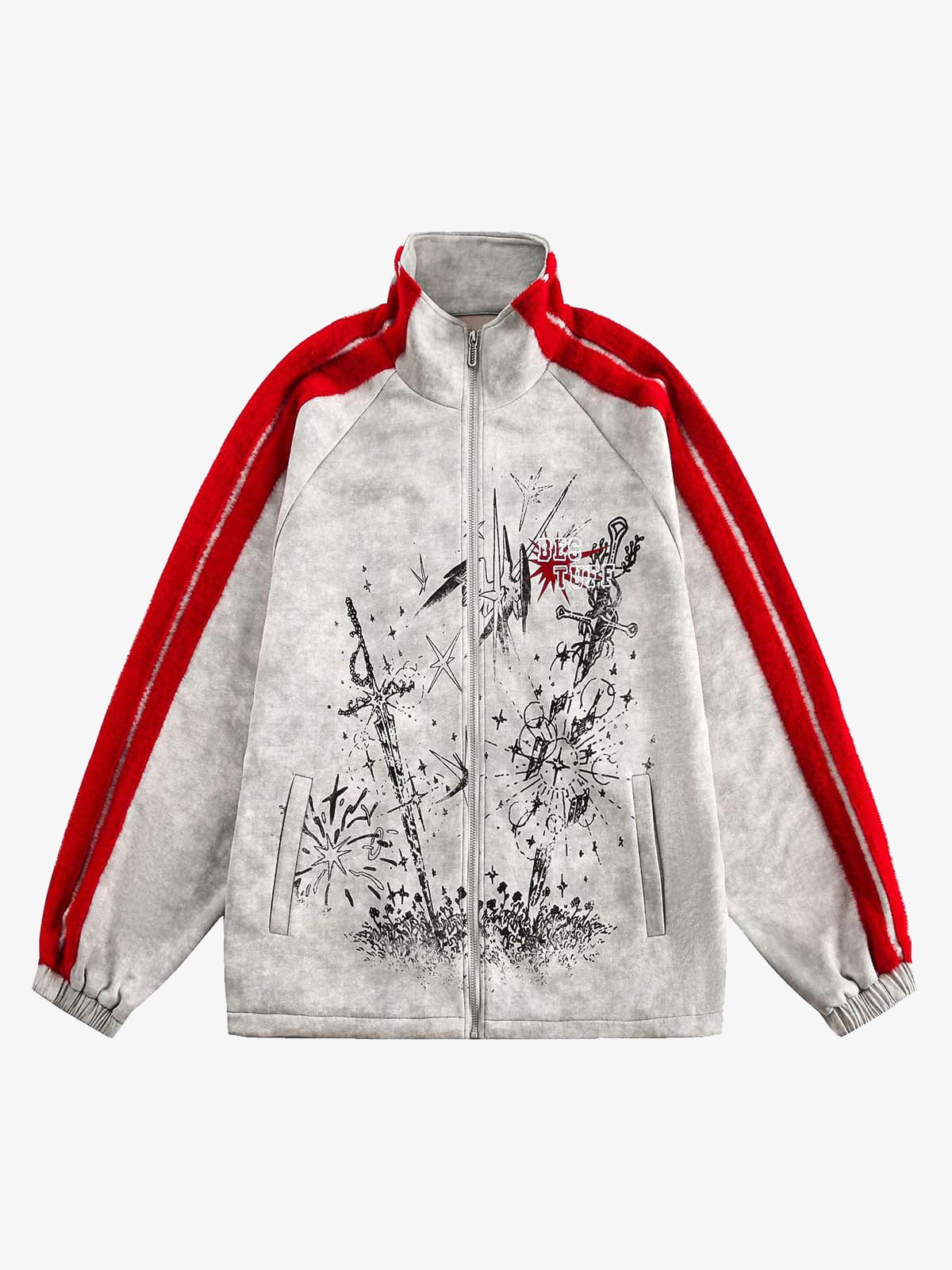 Wasteland Patchwork Graffiti Zip Up Jacket 