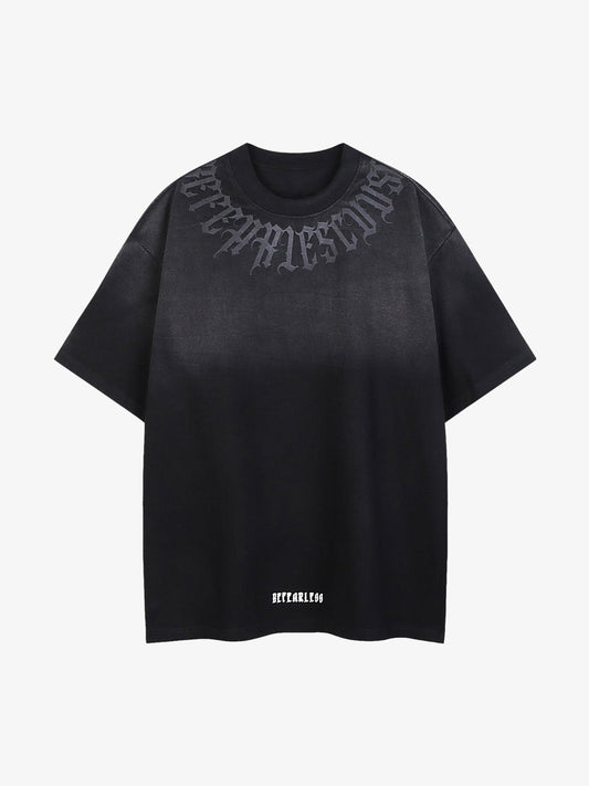 Retro Gradient Letter Printed Washed Oversize T-shirt 