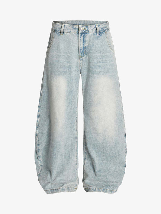 Washed Distressed Barrel Jeans 