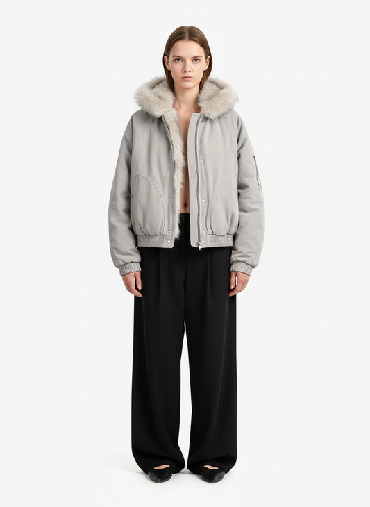 Spliced Fur Hooded Quilted Jacket - 2285