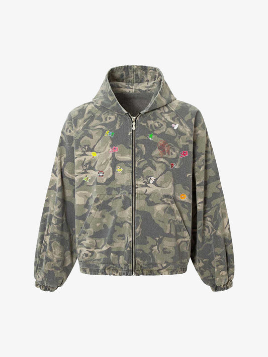 Graffiti Camouflage Patchwork Hooded Jacket 