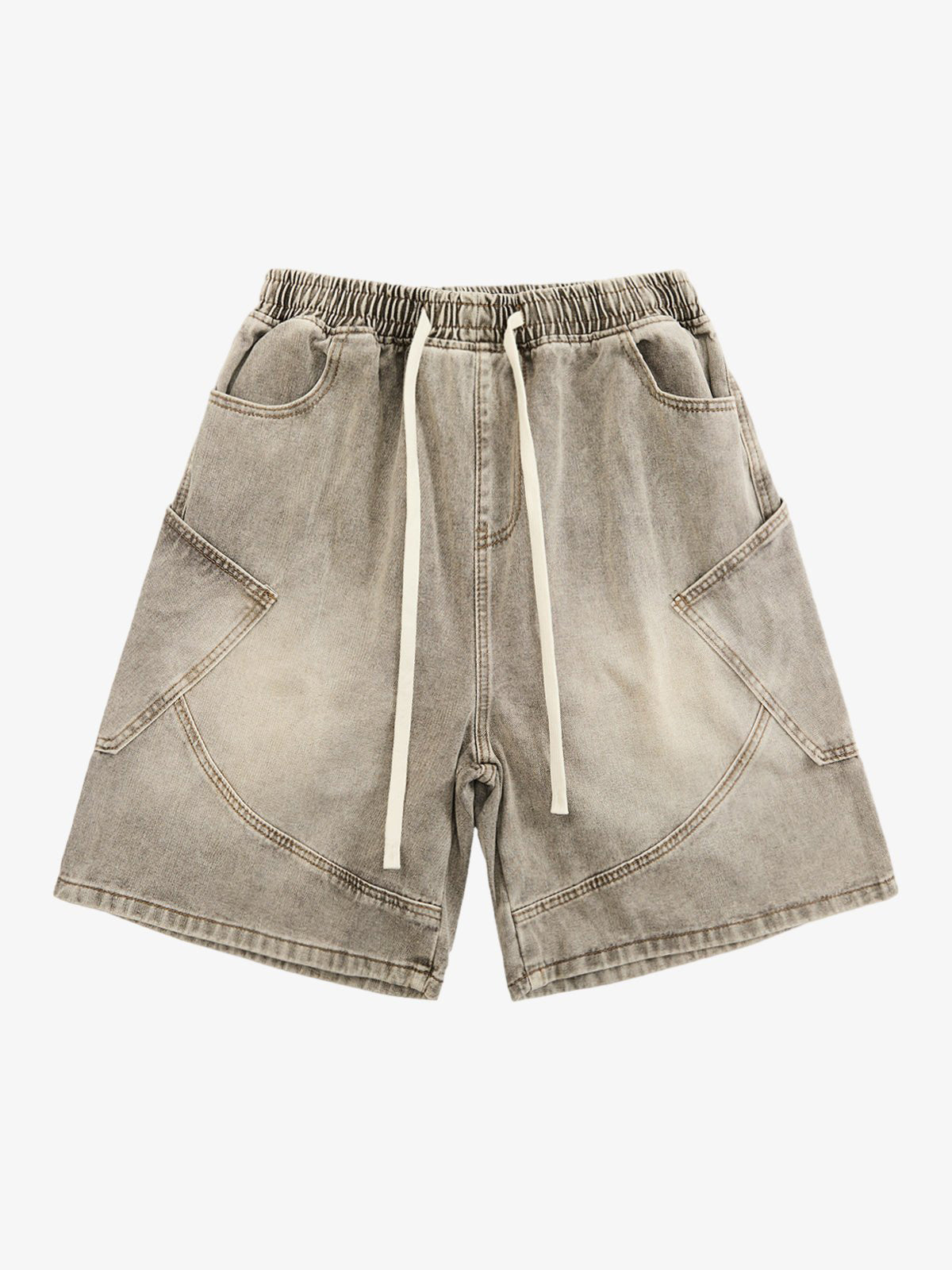 VINTAGE WASH DECONSTRUCTED DRAWSTRING DENIM SHORTS 