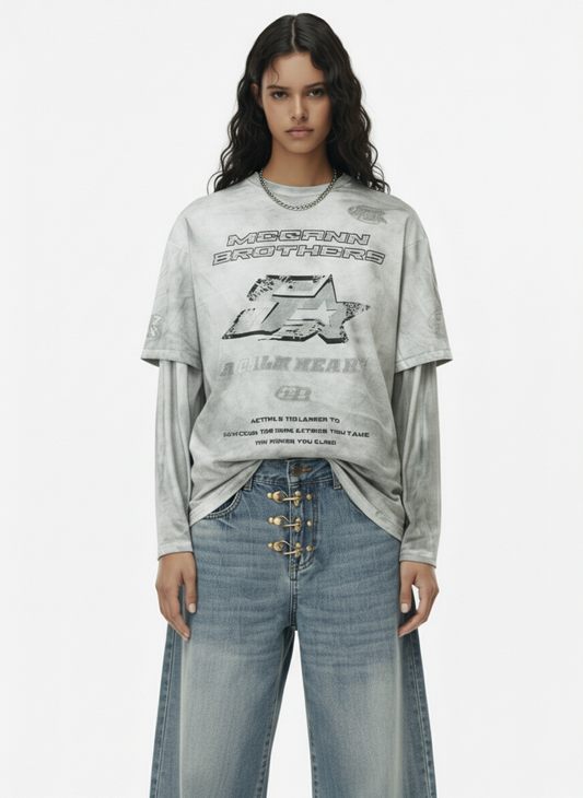 Thesupermade High Street Hip-hop Patchwork Long-sleeved T-shirt - 2269