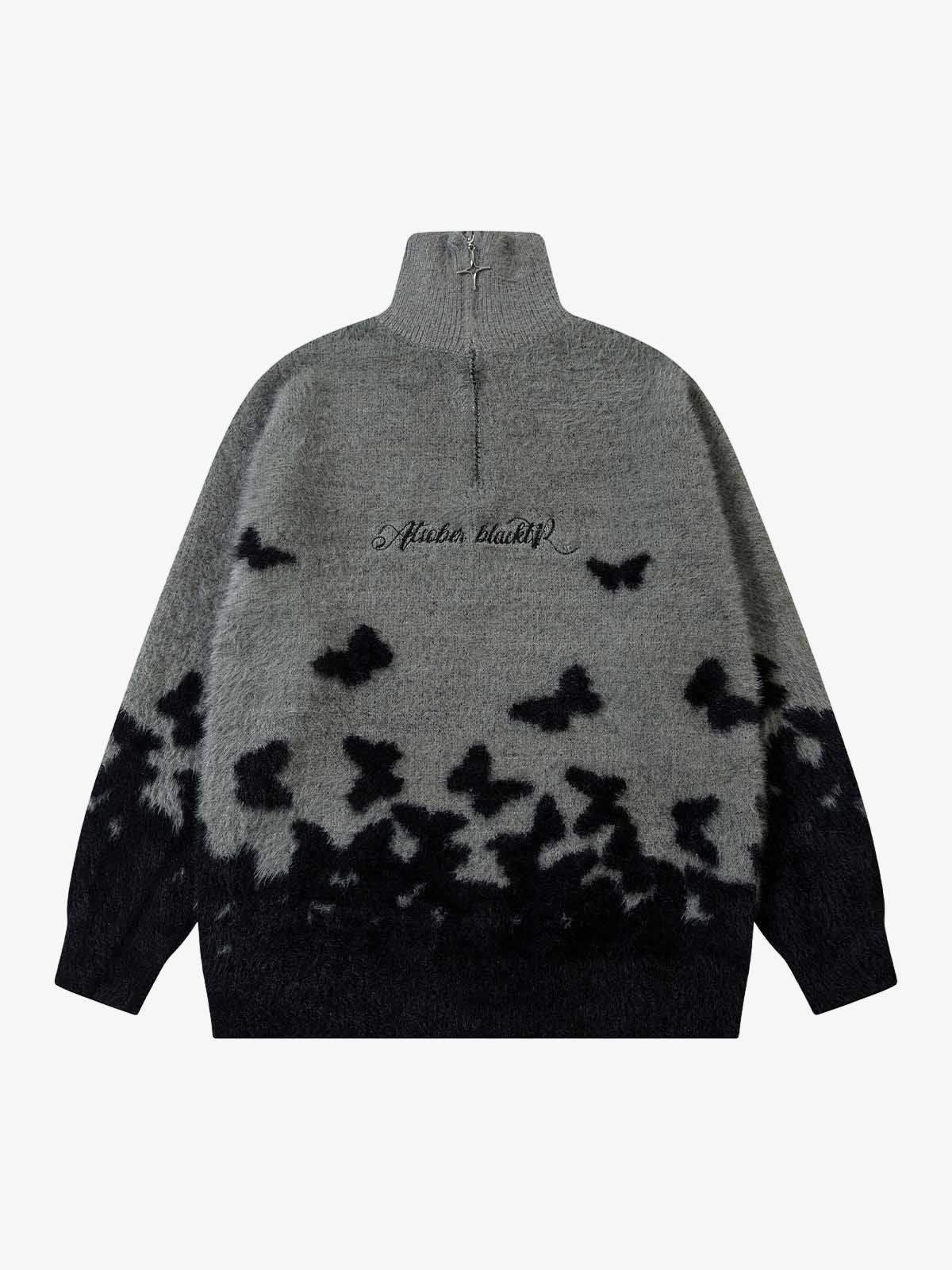 Thesupermade Faux Mink Butterfly Zip Up Turtle Neck Sweater 