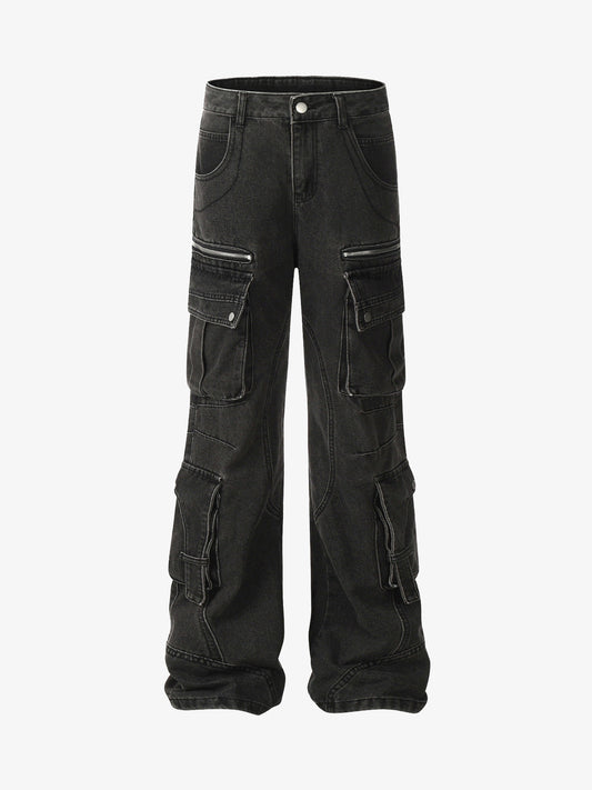 Washed Multi-Pocket Bootcut Jeans 