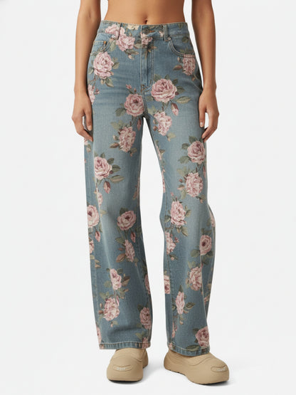 Thesupermade Floral Print Straight Jeans - 2409