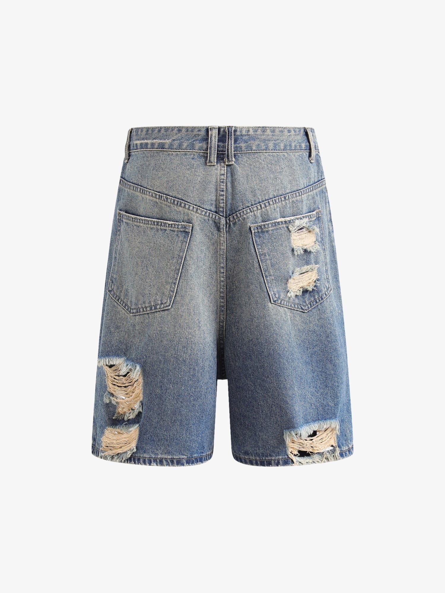 Thesupermade Hip-hop Ripped Washed Denim Jorts 