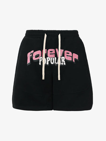 Graffiti Drawstring Cotton Shorts 