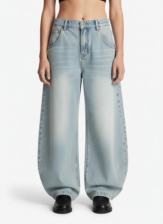 Denim Washed Distressed Barrel Jeans - 2511