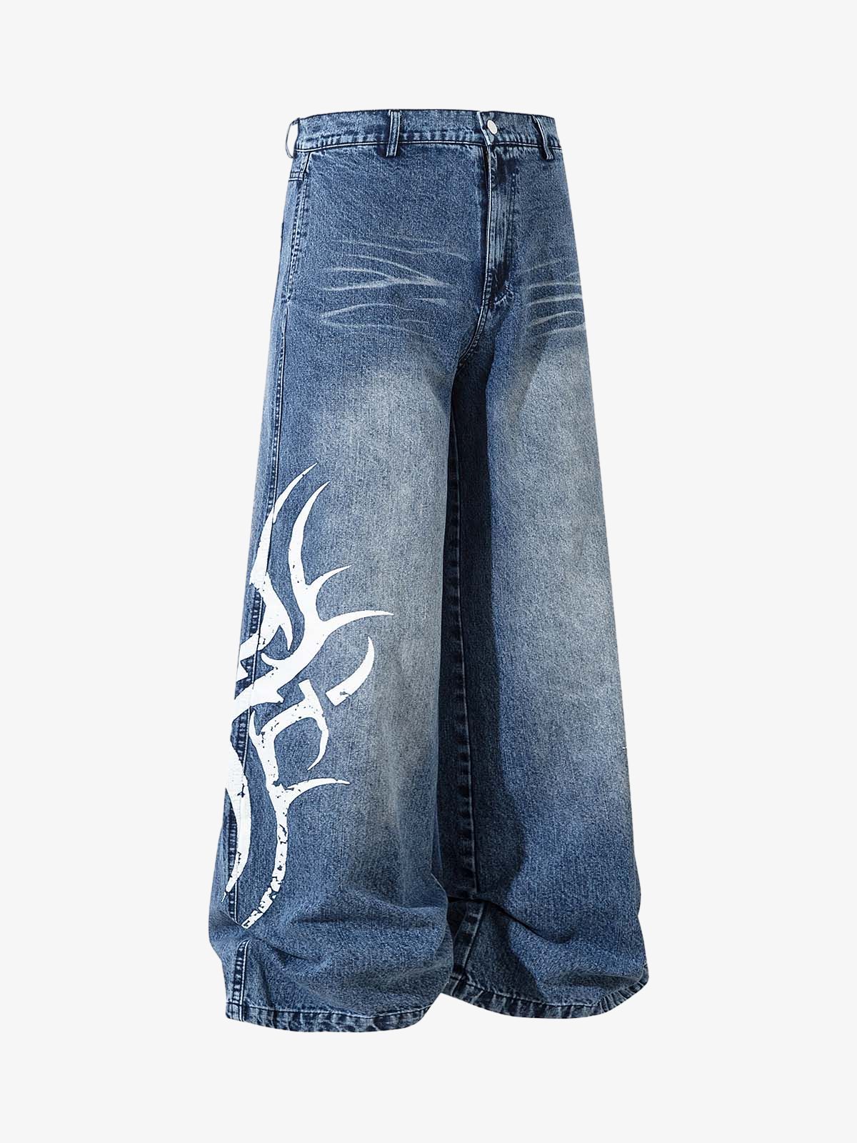 Washed  Print Straight Jeans 