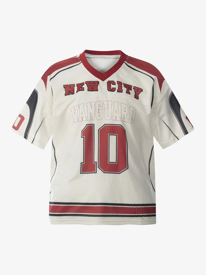 Patchwork Mesh letter Print Jersey T-Shirt 