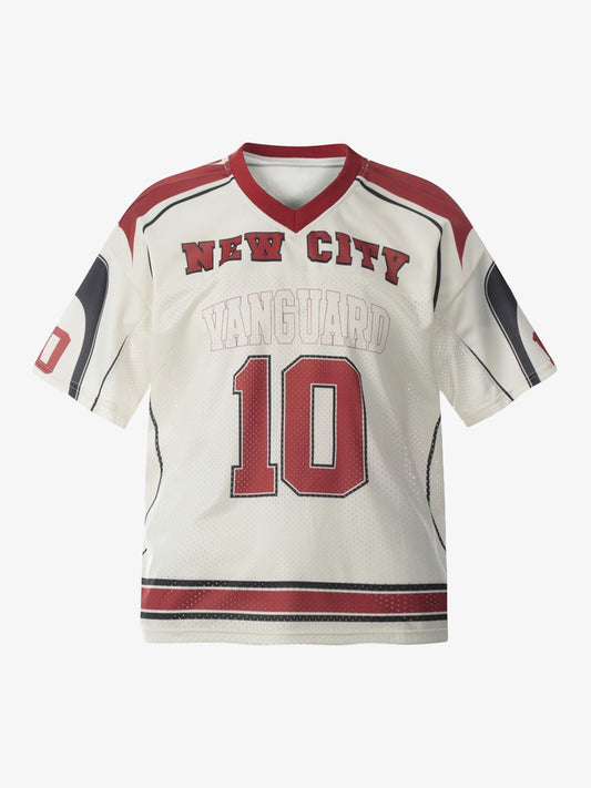 Patchwork Mesh letter Print Jersey T-Shirt 