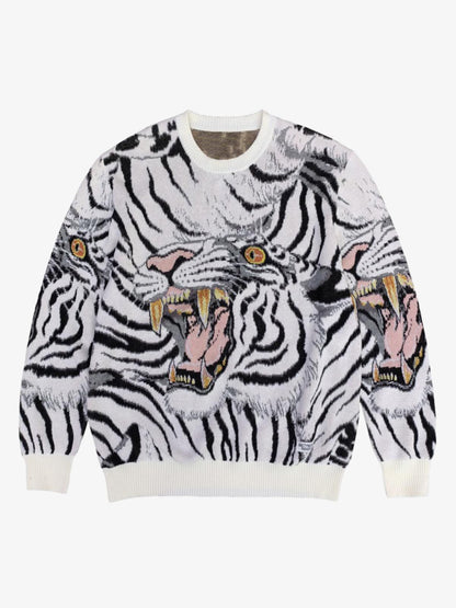 Tiger Crew Neck Knitted Sweater 