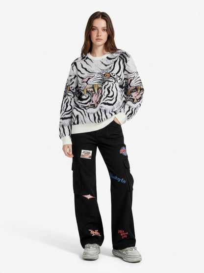 Tiger Crew Neck Knitted Sweater
