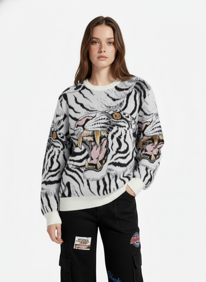 Tiger Crew Neck Knitted Sweater
