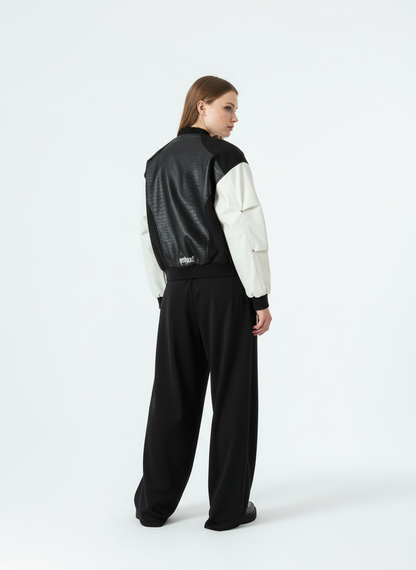 Gothic Cross Embroidery Crocodile Leather Bomber Jacket - 2479