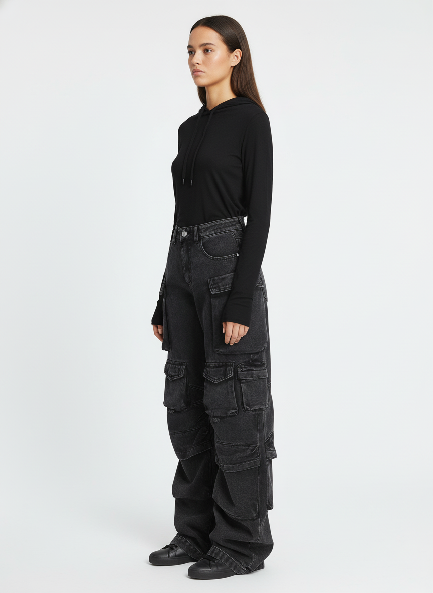 Thesupermade Street Stitching Multi-Pocket Workwear Washed Jeans - 2209