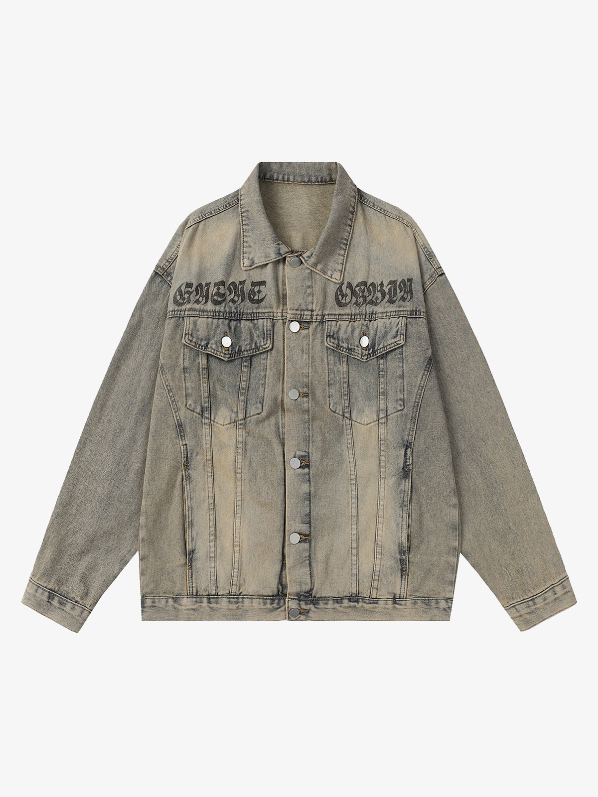 Washed Vintage Letter Print Denim Jacket 