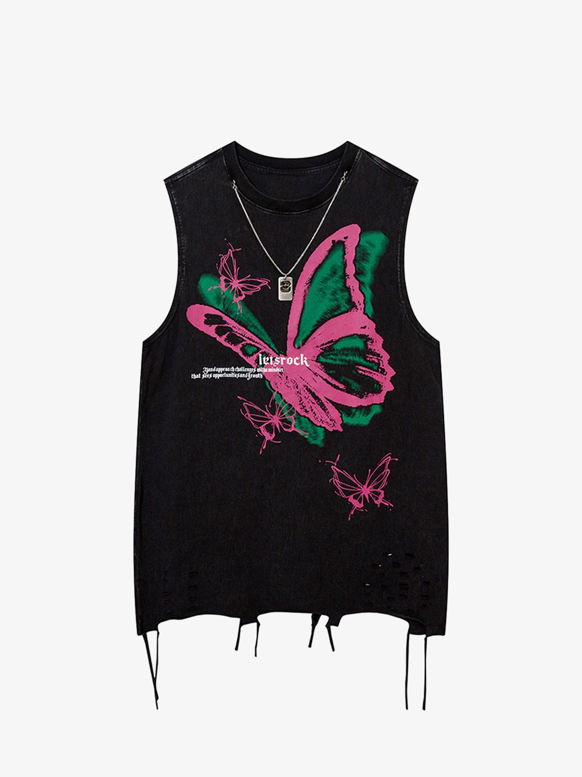 Raw Edge Butterfly Print Vest 