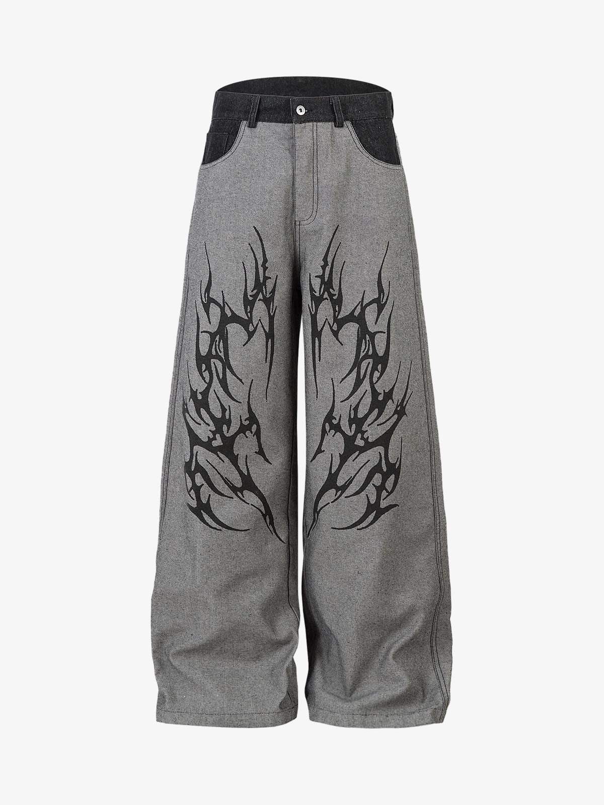 Tribal Flame Print Baggy Jeans 