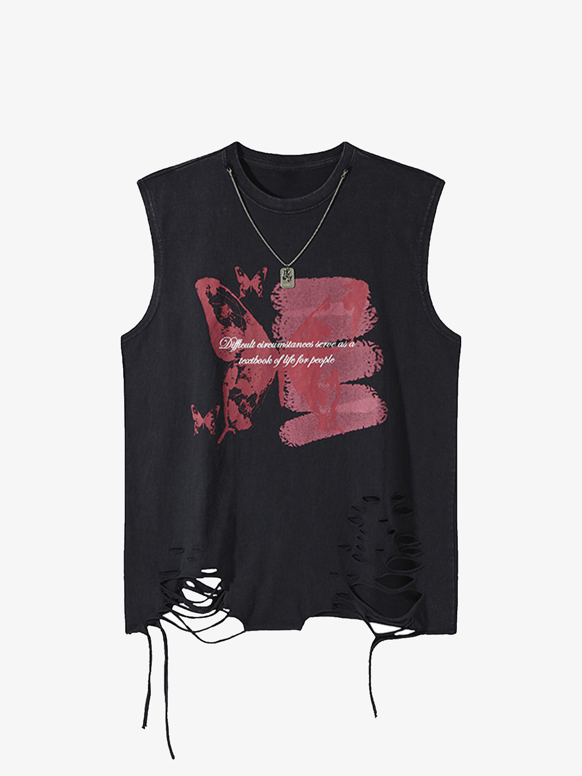 Asymmetric Distressed Graffiti Chain Vest 