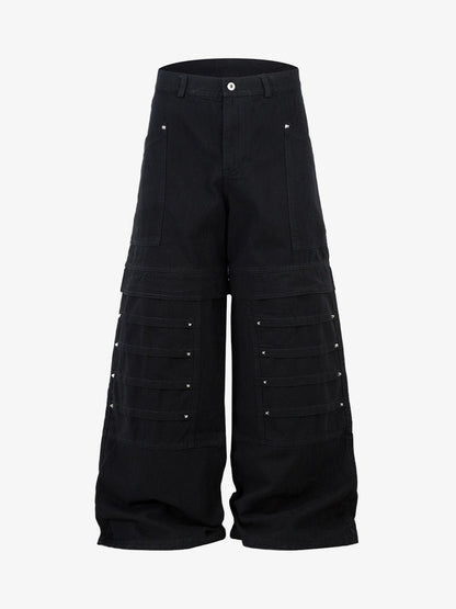 Deconstructed Split Rivet Cargo Jeans 