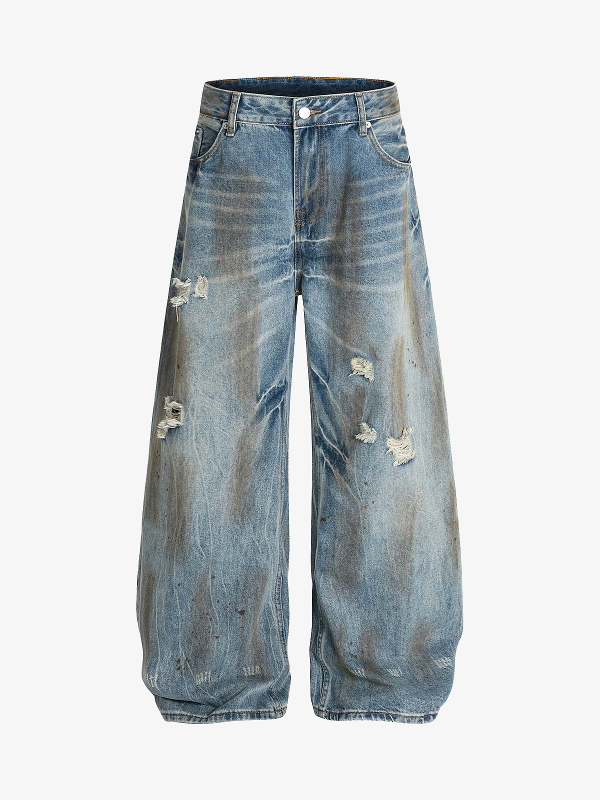 Washed Distressed Ripped Barrel Jeans - 2445 