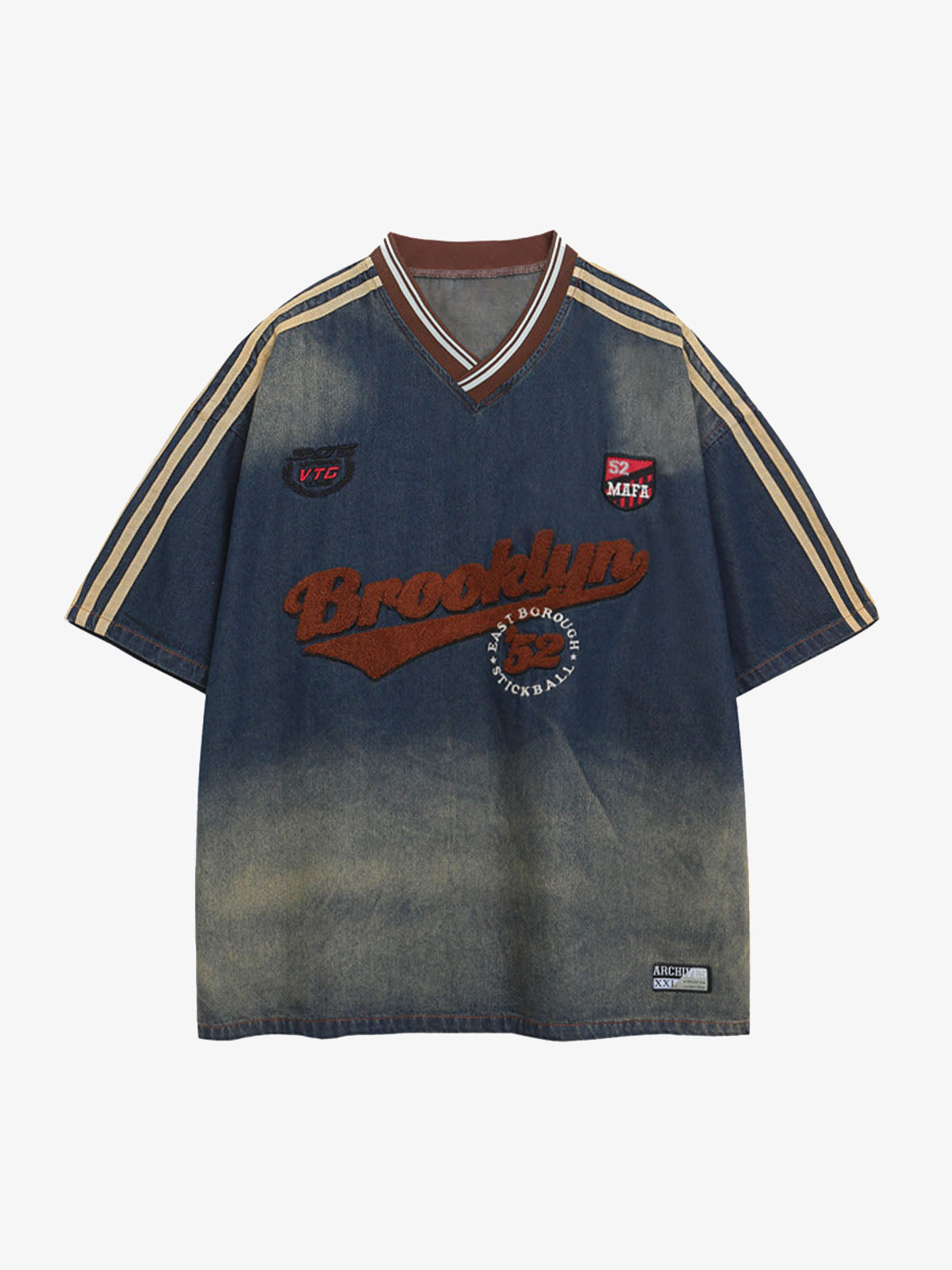 Vintage Distressed Washed Gradient Denim T-shirt 