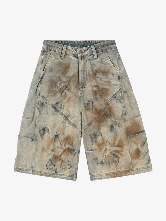 Distressed Tie-Dye Denim Shorts 