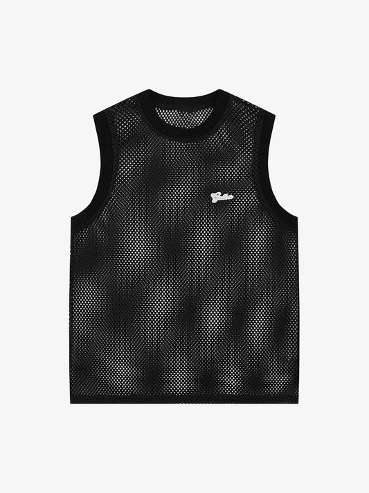 Hollow Sports Mesh Embroidered Letters Vest 