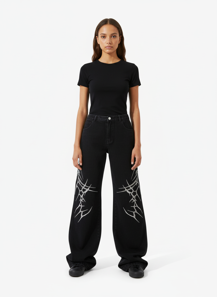 Graphic Embroidered Straight Jeans - 2280