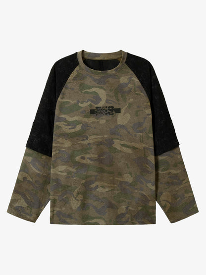 Camouflage Spliced Faux Two-Piece Long-sleeve T-shirt 