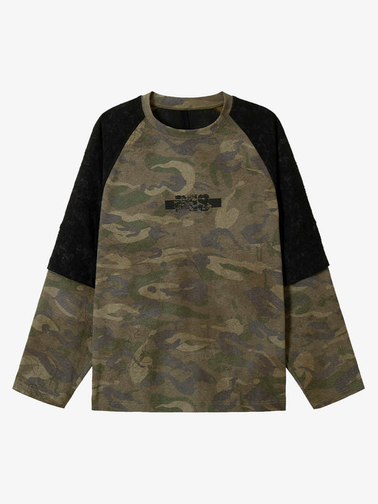 Camouflage Spliced Faux Two-Piece Long-sleeve T-shirt 