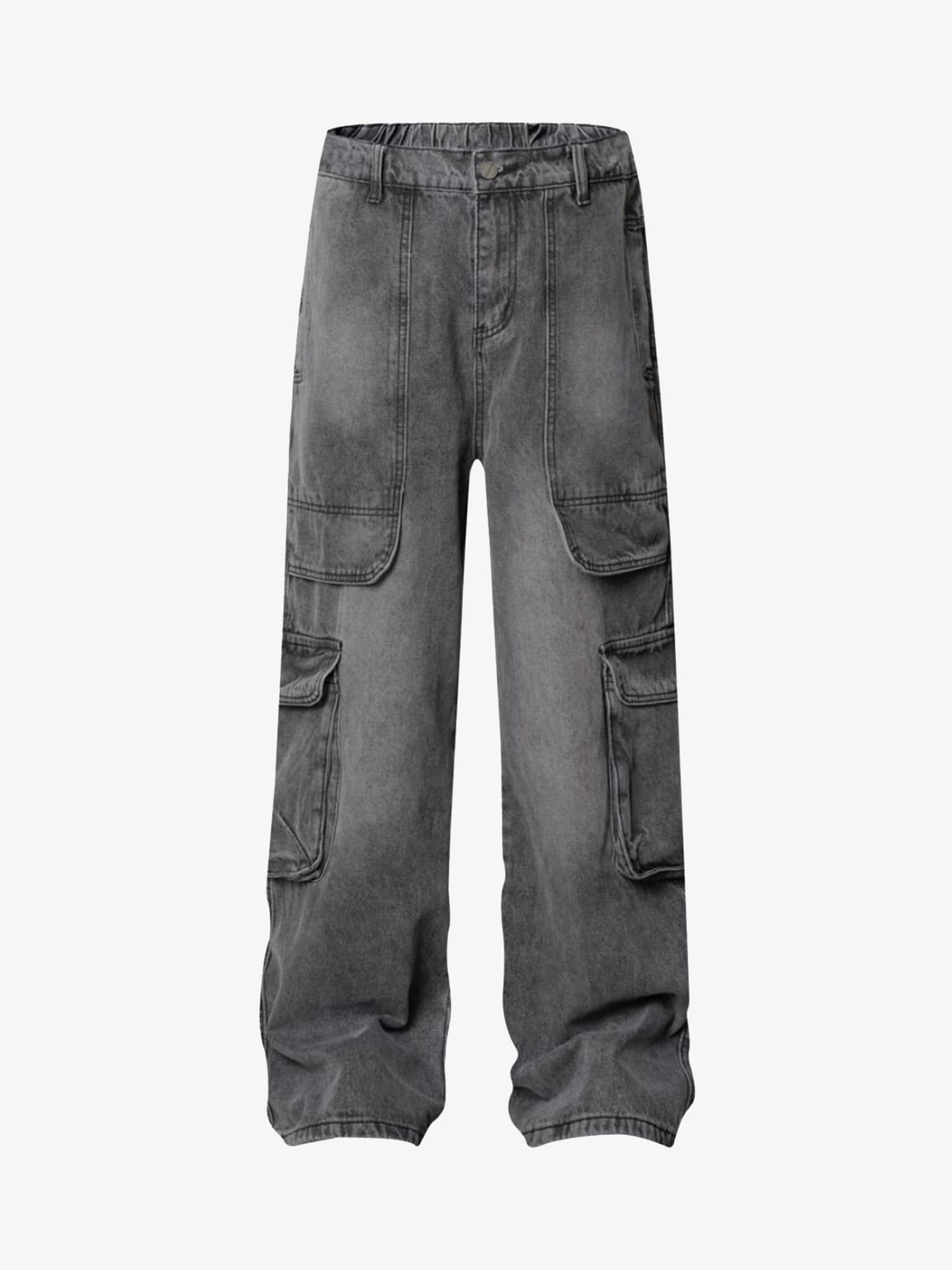 Washed Distressed Multi-Pocket Cargo Jeans 