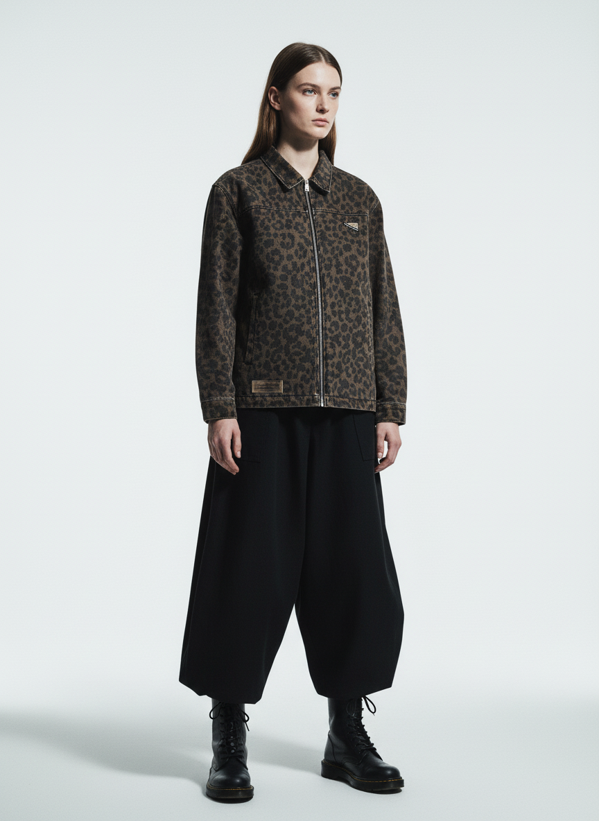 Vintage Washed Cheetah Denim Jacket