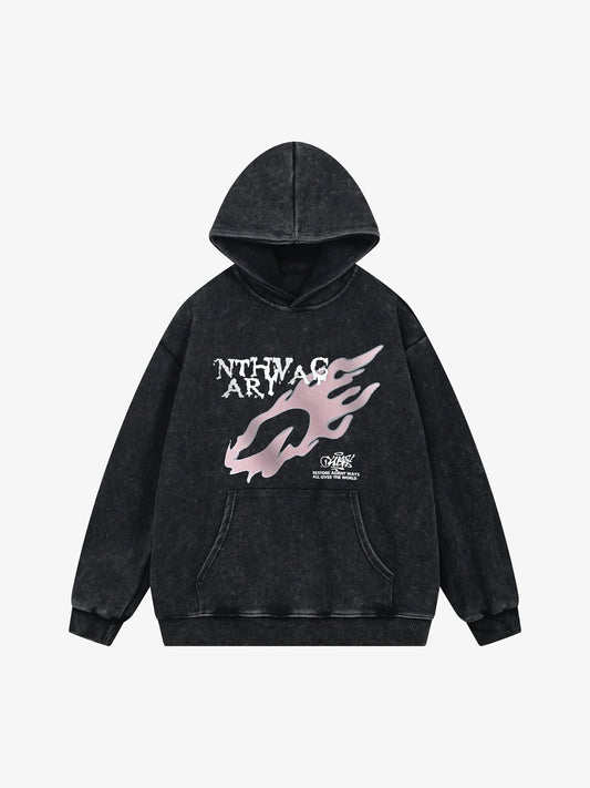 Thesupermade Washed Flame Printed Hooded Fleece Sweatshirt 