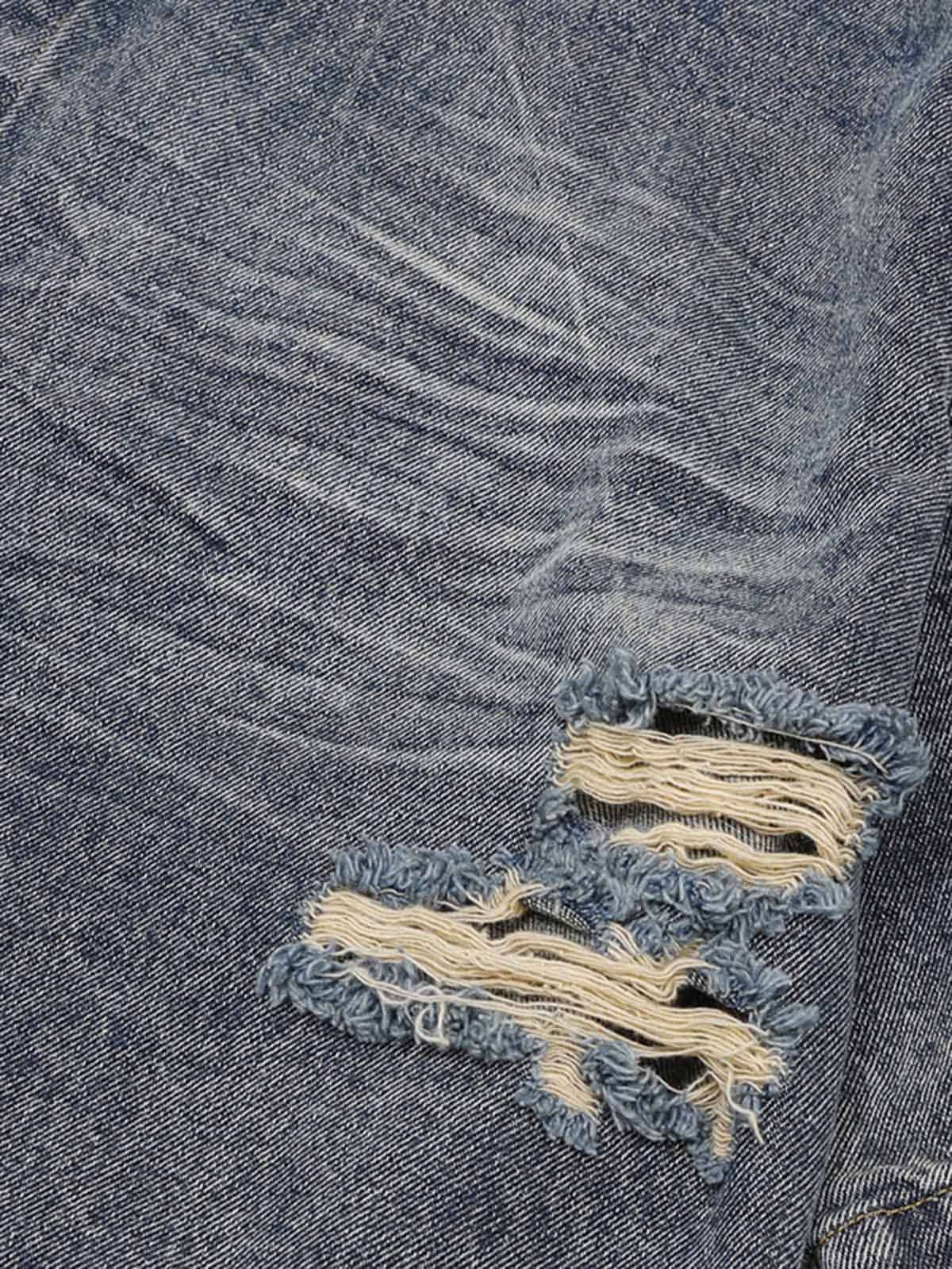 Thesupermade Patchwork Camouflage Ripped Shirt Jorts Denim Suit 