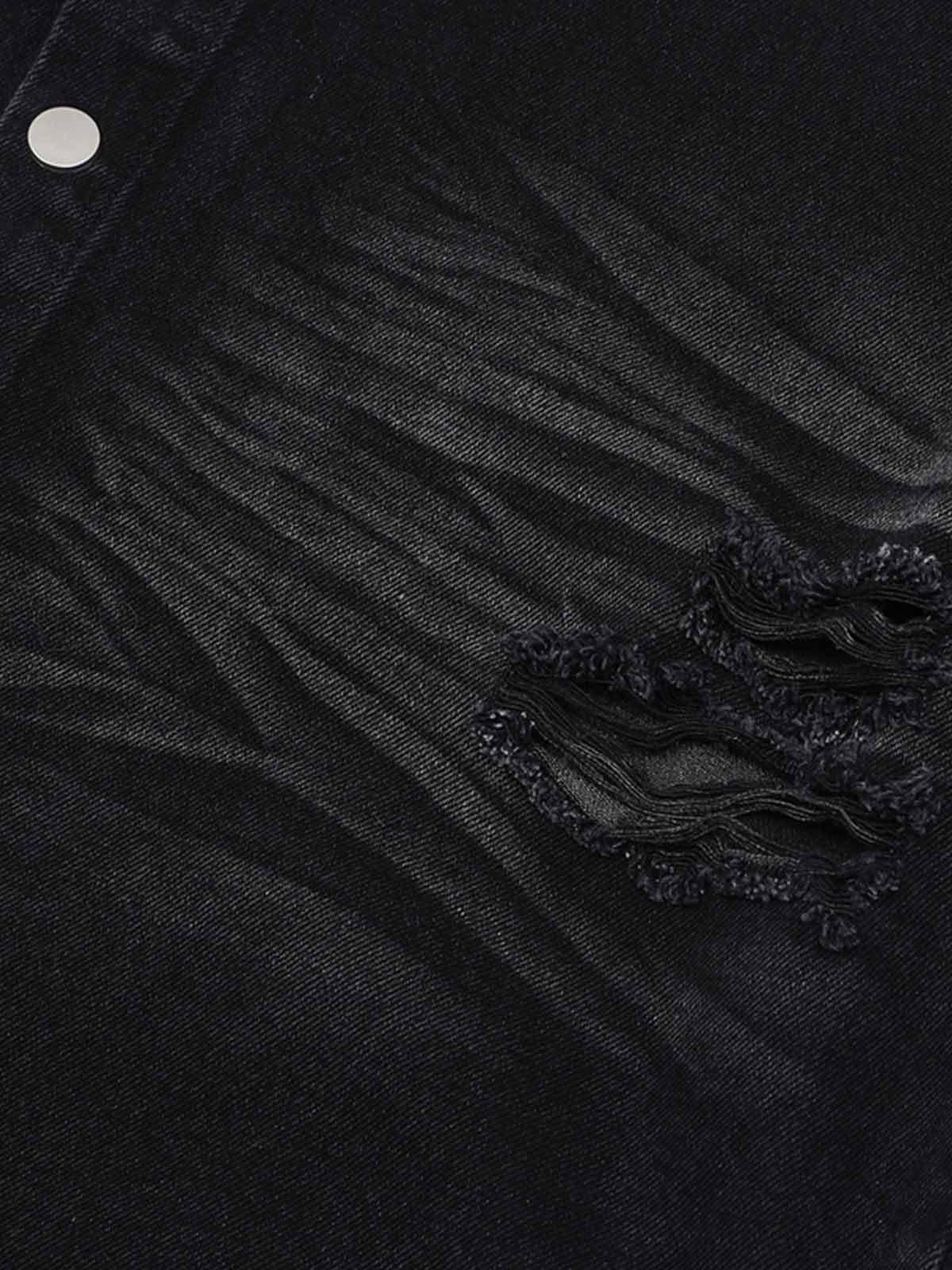 Thesupermade Patchwork Camouflage Ripped Shirt Jorts Denim Suit 