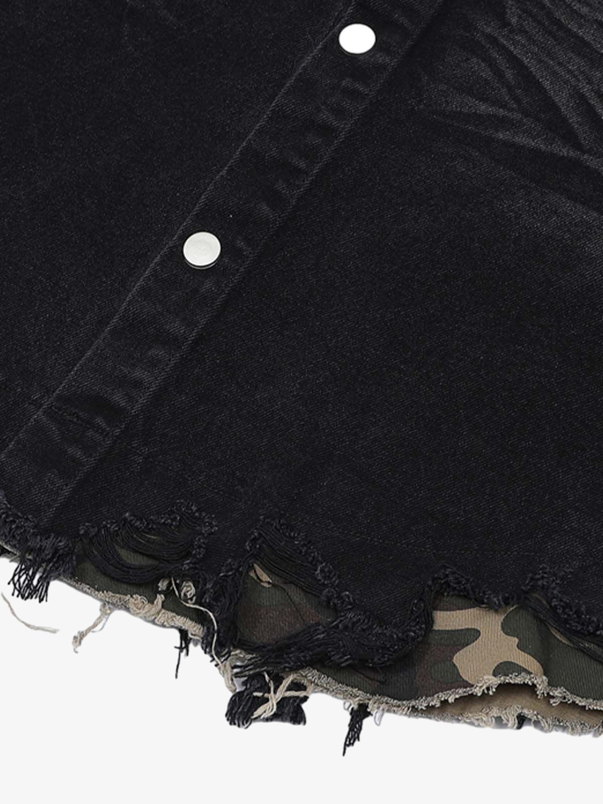 Thesupermade Patchwork Camouflage Ripped Shirt Jorts Denim Suit 